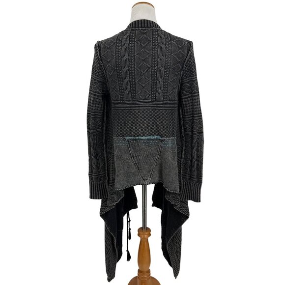 Free People Grey Patchwork Knit Duster Cardigan Sweater • Boho Coastal Cowgirl M - Picture 8 of 16